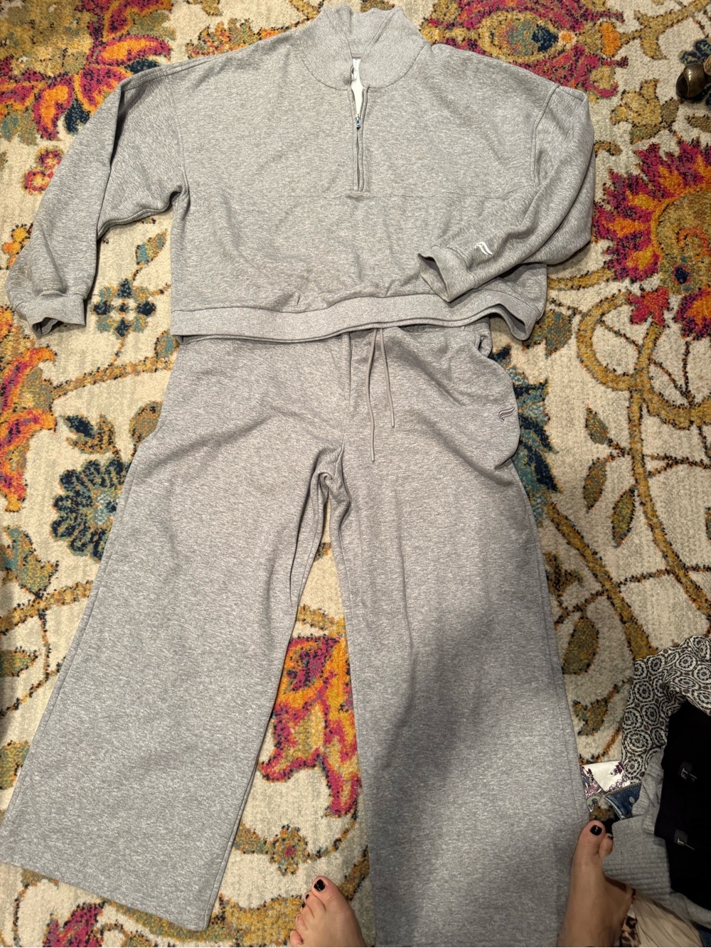 Fabletics Light Gray Wide-Leg Sweatpants & Quarter-Zip Top Set